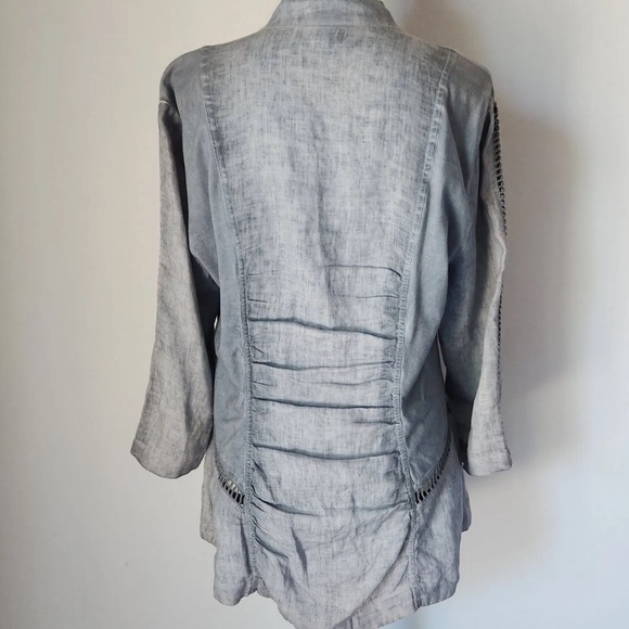Mind Set by XCVI 100% linen zip blue top light jacket blouse Sz M - Picture 4 of 12